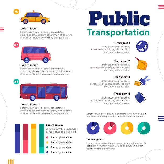 Flat infographic template for public transportation and transit