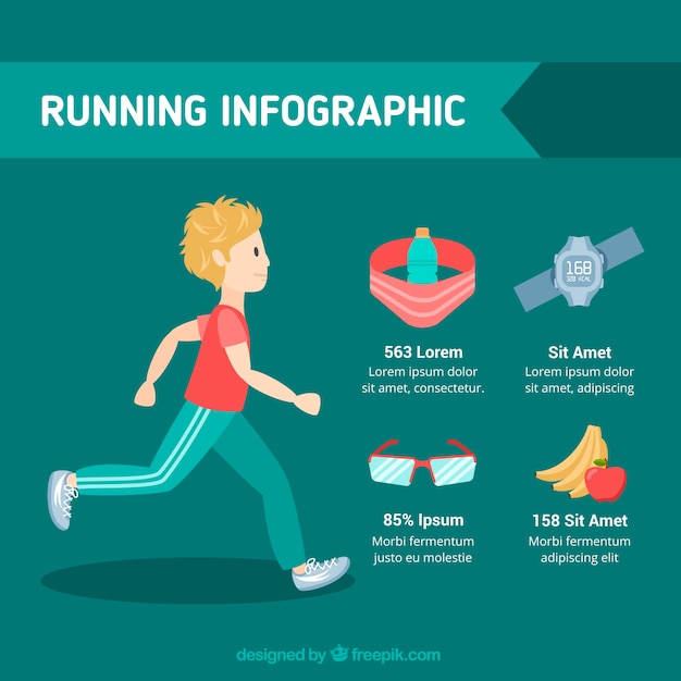 개체와 남자 실행 플랫 infographic