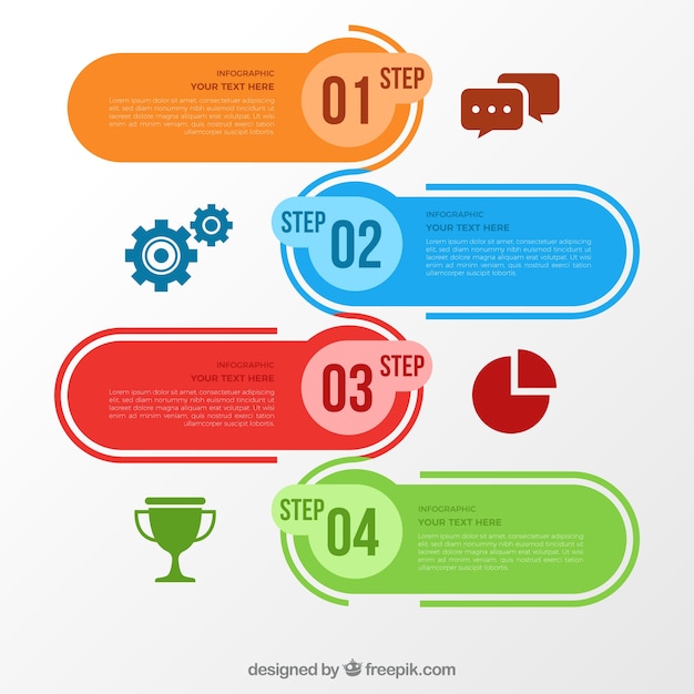 Flat infographic with steps and icons