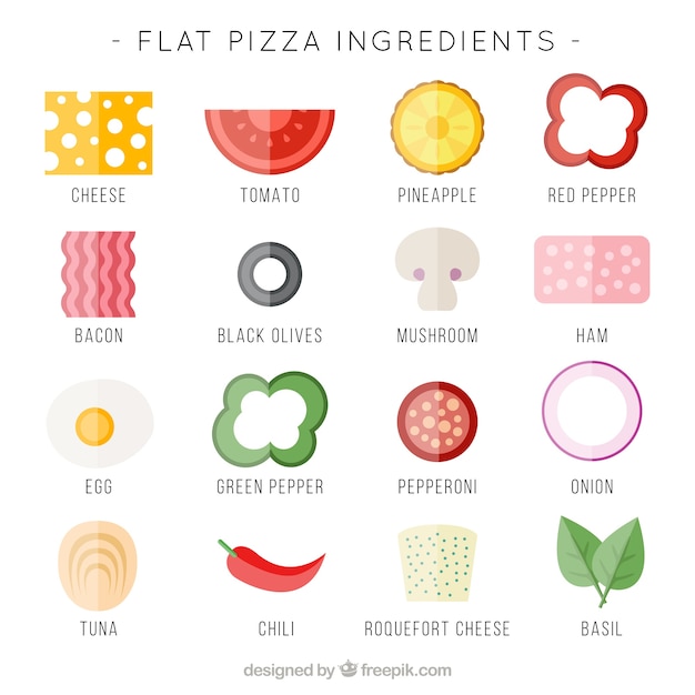 Flat ingredients for pizza
