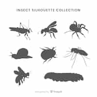 Vettore gratuito collezione di sagome di insetti piatto