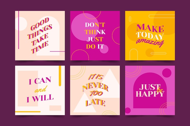 Flat inspirational quotes instagram post collection