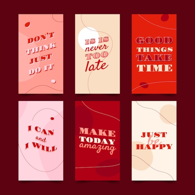 Flat inspirational quotes instagram story set