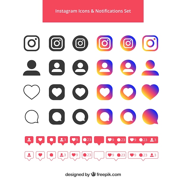 Flat instagram icons and notifications set