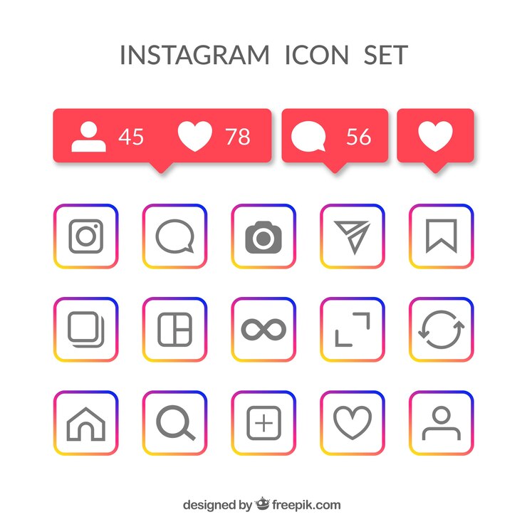 Free Vector flat instagram icons and notifications set