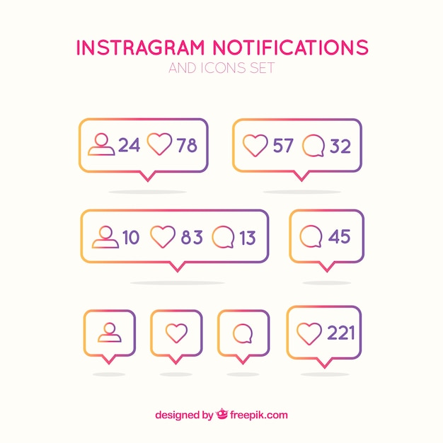 Flat instagram icons and notifications set