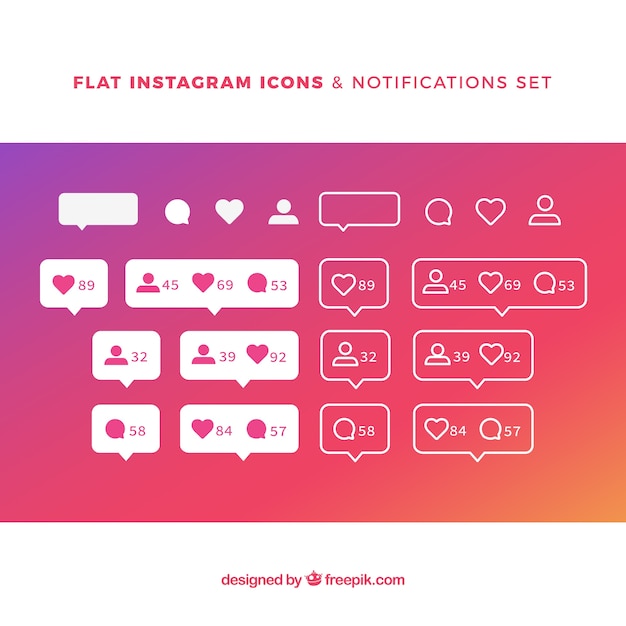 Flat instagram icons and notifications set