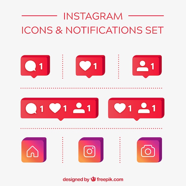 Flat instagram icons and notifications set