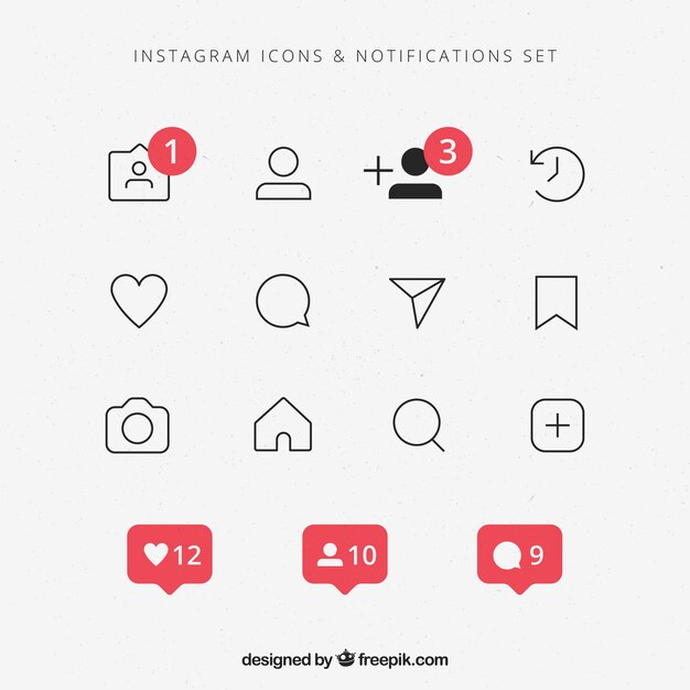 Flat instagram icons and notifications set