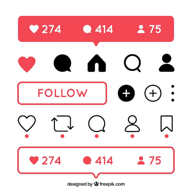 Free Vector flat instagram icons and notifications set
