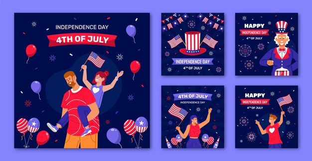 미국 7월 4일 축하를 위한 플랫 인스타그램 게시물 모음