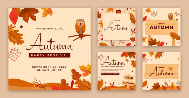 秋のお祝いのためのフラットなInstagramの投稿コレクション