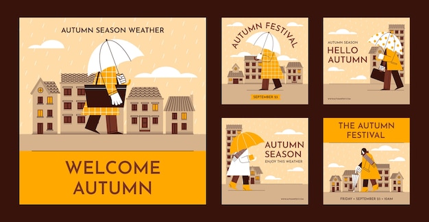 Flat instagram posts collection for autumn celebration