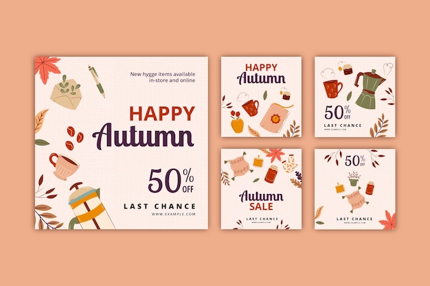 Flat instagram posts collection for autumn celebration