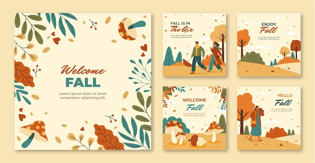 Flat instagram posts collection for autumn season celebration