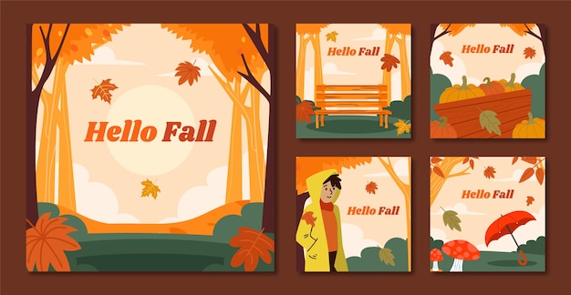 Flat instagram posts collection for autumn season celebration