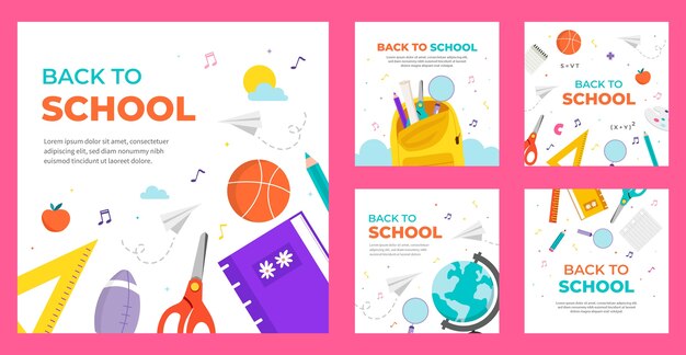 新学期向けのフラットな Instagram 投稿コレクション