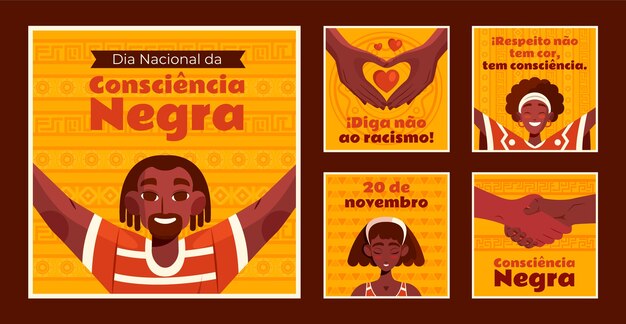 Free vector flat instagram posts collection for black awareness day