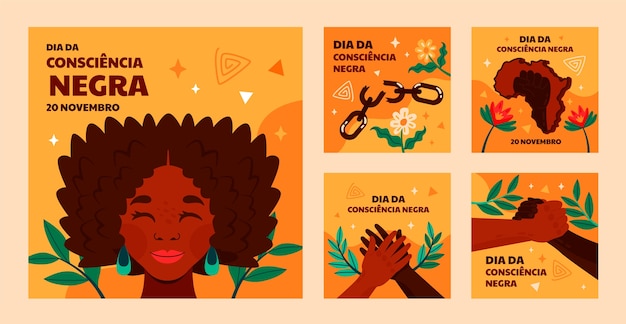 Free vector flat instagram posts collection for black awareness day