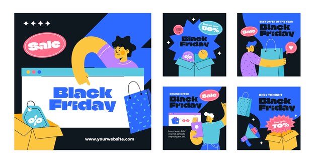 Flat instagram posts collection for black friday sale