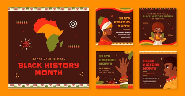 Free vector flat instagram posts collection for black history month celebration