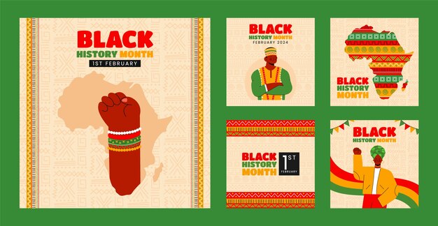 Flat instagram posts collection for black history month celebration