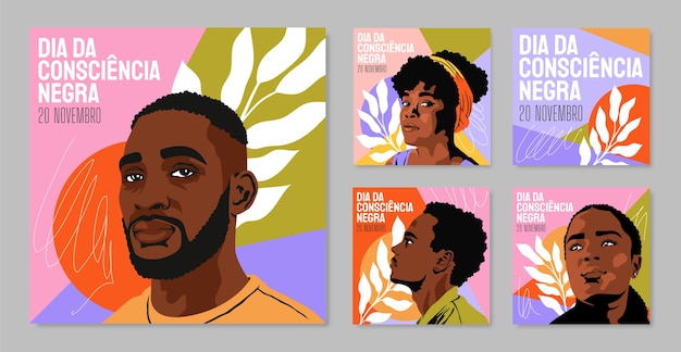 브라질 흑인 인식의 날을 위한 플랫 인스타그램 게시물 컬렉션