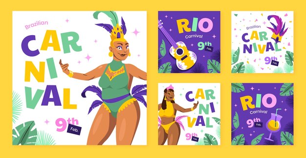 ブラジルのカーニバル祝賀のためのフラットインスタグラム投稿コレクション