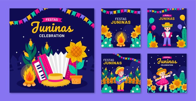 flat instagram posts collection for brazilian festas juninas celebration