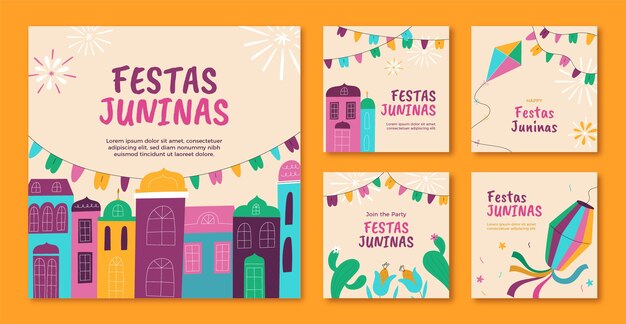 Flat instagram posts collection for brazilian festas juninas celebration