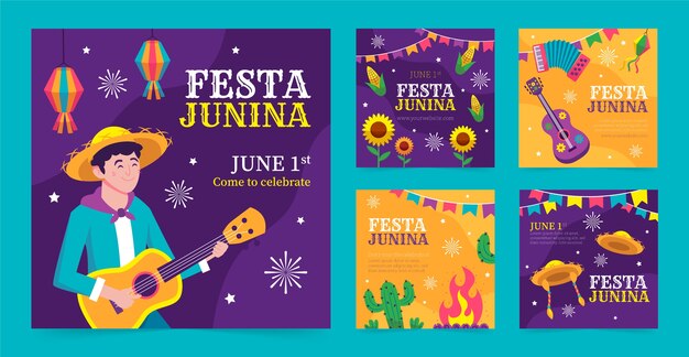 flat instagram posts collection for brazilian festas juninas celebrations