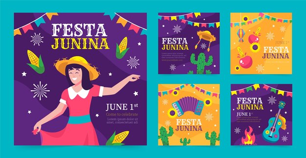 flat instagram posts collection for brazilian festas juninas celebrations