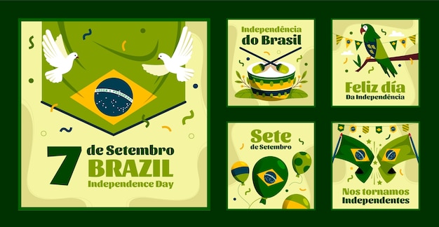브라질 독립 기념일 축하를 위한 플랫 인스타그램 게시물 모음