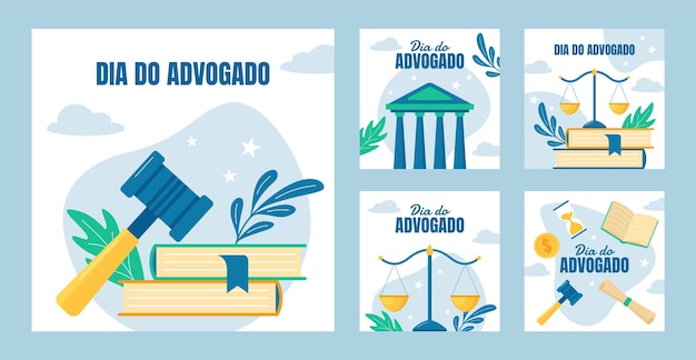 Free vector flat instagram posts collection for brazilian lawyer's day celebration