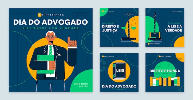 Flat instagram posts collection for brazilian lawyers day celebration