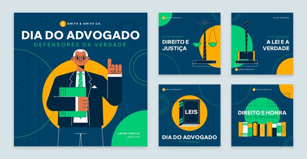 Flat instagram posts collection for brazilian lawyers day celebration