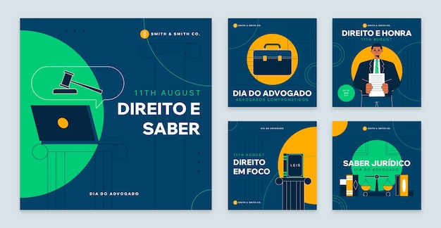 Free vector flat instagram posts collection for brazilian lawyers day celebration