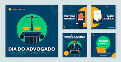 Free vector flat instagram posts collection for brazilian lawyers day celebration