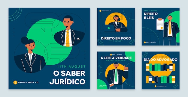 Плоская коллекция постов в instagram для празднования дня бразильских юристов