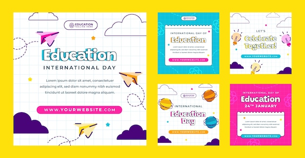 Free vector flat instagram posts collection for celebration of international day of education