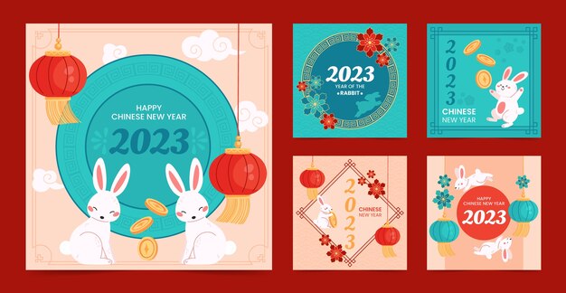 중국 새해 축하를 위한 플랫 인스타그램 게시물 컬렉션
