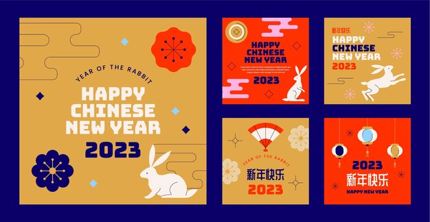 Flat instagram posts collection for chinese new year celebration