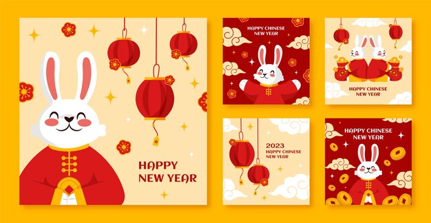Flat instagram posts collection for chinese new year festival