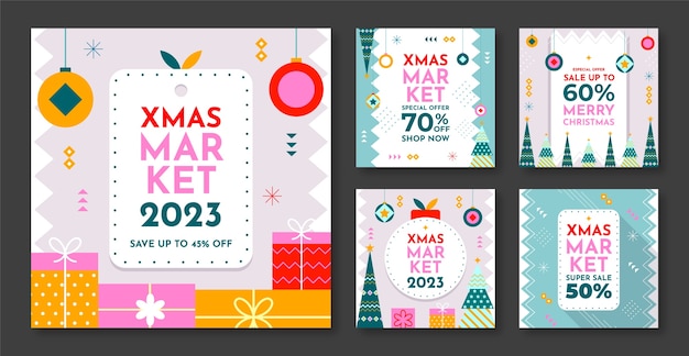 Flat instagram posts collection for christmas market