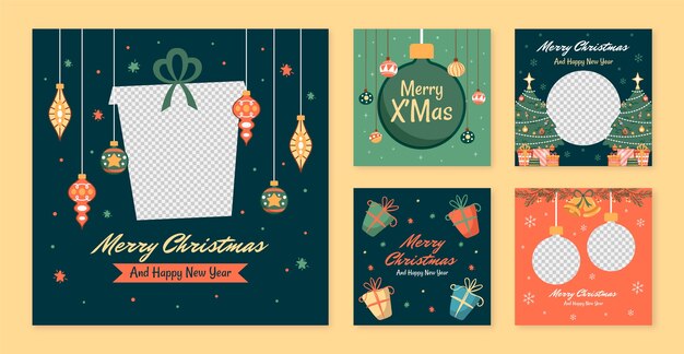 Flat instagram posts collection for christmas season celebration