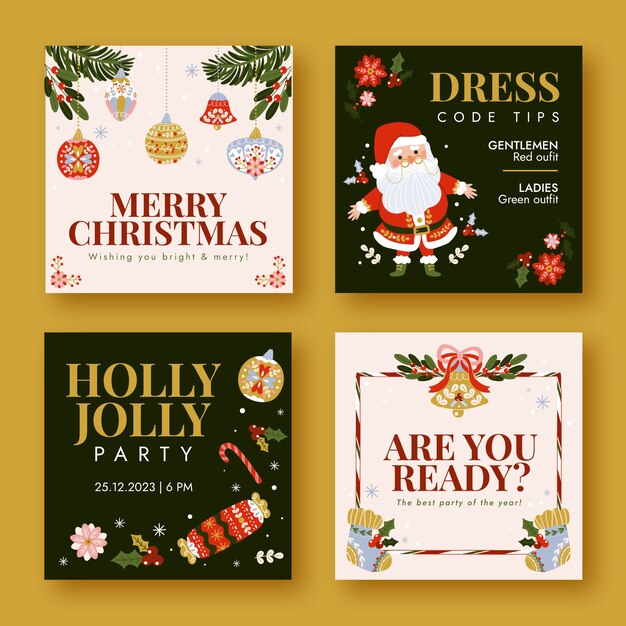 Flat instagram posts collection for christmas season