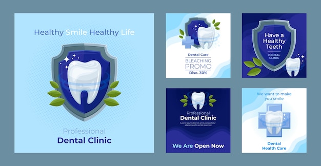 치과 진료소 비즈니스를 위한 플랫 인스타그램 게시물 모음
