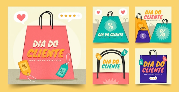 Vettore gratuito collezione di post instagram piatti per dia do cliente