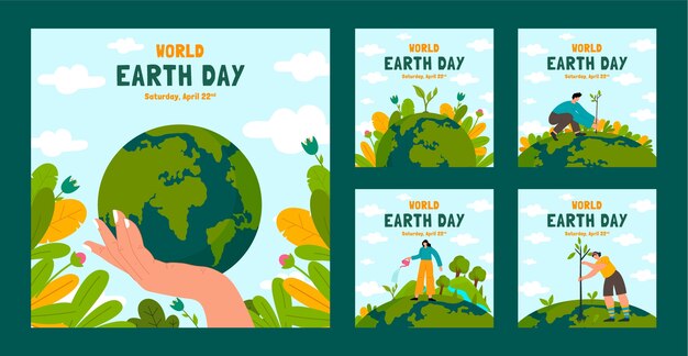 지구의 날 축하를 위한 플랫 인스타그램 게시물 모음