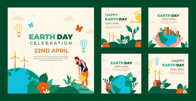 Flat instagram posts collection for earth day celebration